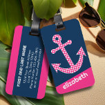 Etiqueta Para Maletas Anclaje de puntos de polka rosado con nombre perso<br><div class="desc">Un diseño moderno y elegante con puntos y colores precoces más un área para añadir tu nombre o monograma.</div>