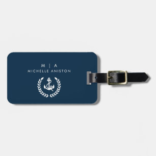 Etiqueta Para Maletas Anclaje náutico azul de la marina Personalizado