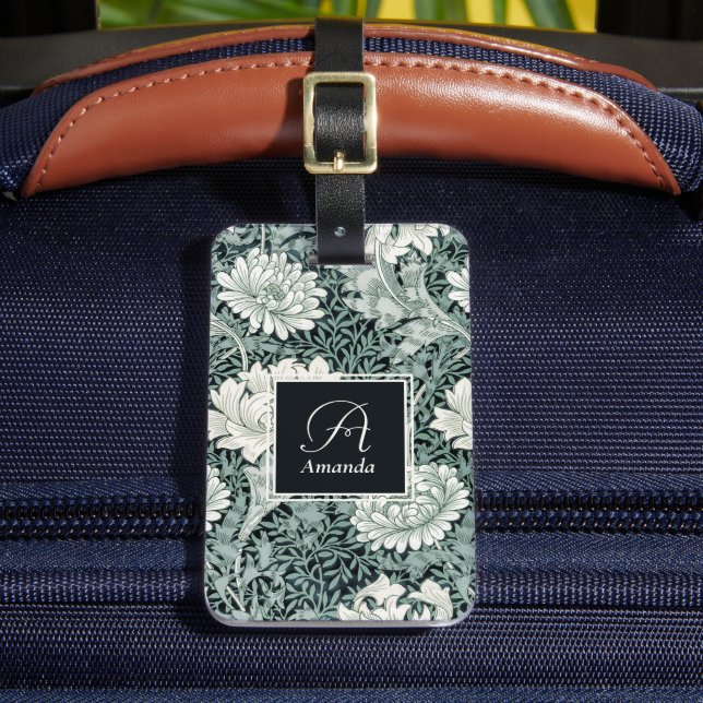 Etiqueta Para Maletas Anema botánico William Morris con monograma (Anverso In situ 2)