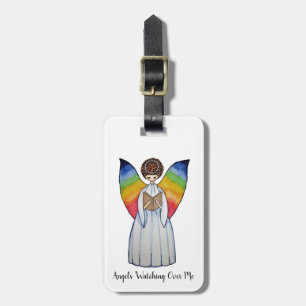 Etiqueta Para Maletas Ángel de color de agua con alas arco iris leyendo 