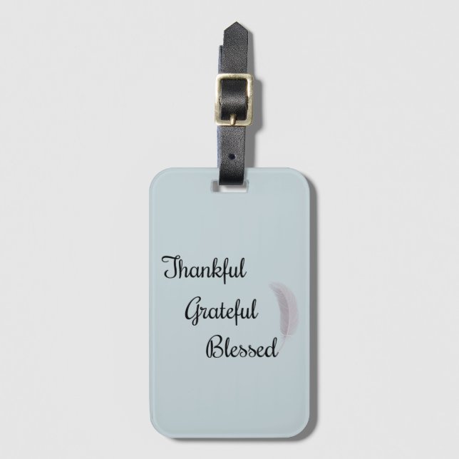 Etiqueta Para Maletas Angel Feather Agradecido Agradecimiento Azul Dusty (Anverso vertical)