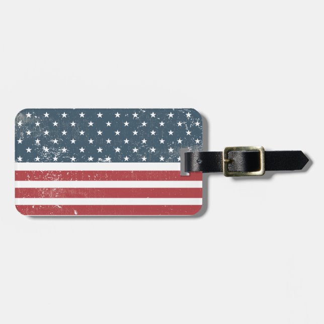 Etiqueta Para Maletas angustiada bandera estadounidense (Frente Horizontal)