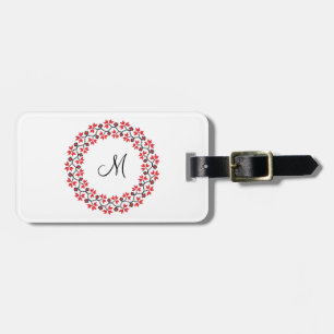 Etiqueta Para Maletas Anillo de flores rojas Monograma personalizado ini