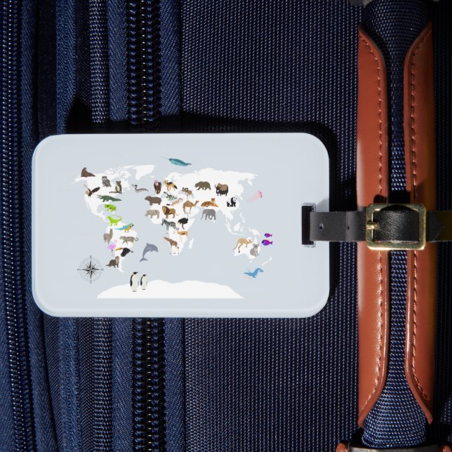 Etiqueta Para Maletas Animales del Mapa Mundial de Niños (Anverso In Situ 4)