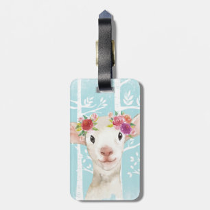 Etiqueta Para Maletas Animales felices con flores en ovejas de bosque az