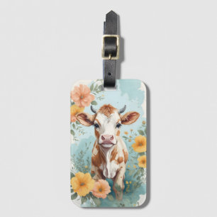 Etiqueta Para Maletas Animales para bebés   Flor de ternera de vaca ador