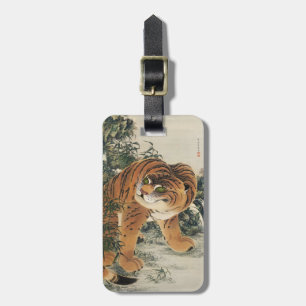 Etiqueta Para Maletas Antiguo arte japonés de Edo Tigre en bosque de bam