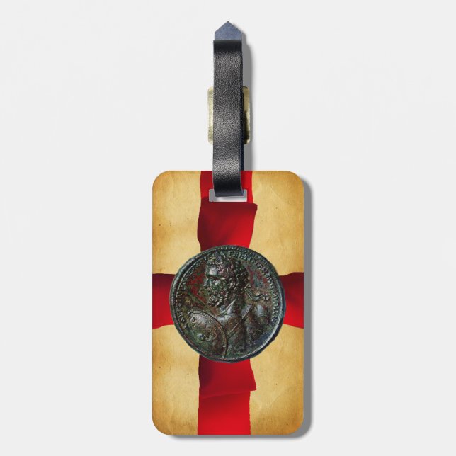 Etiqueta Para Maletas ANTIQUE ROMAN BRONZE MEDALLION Cinta Roja (Atrás Vertical)