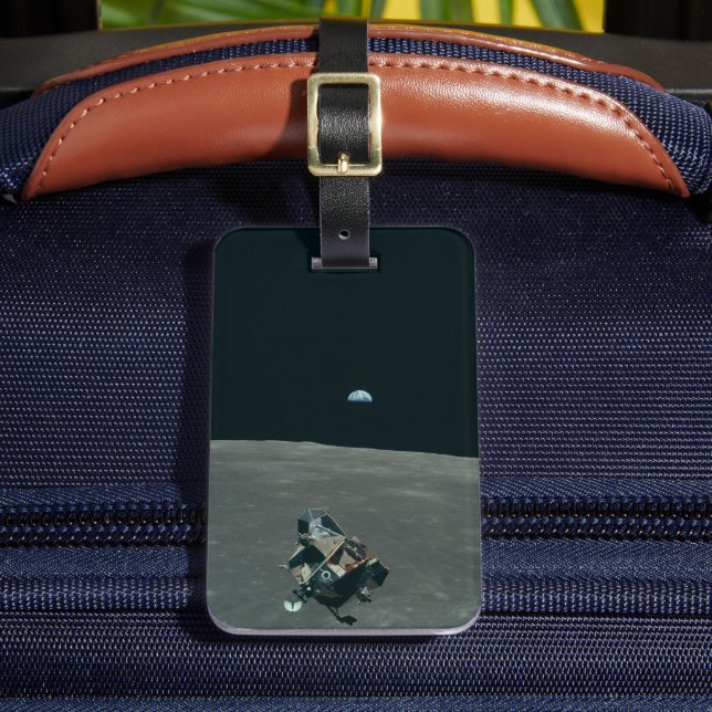 Etiqueta Para Maletas Apollo Lunar Lander y Earrise Over Moon (Anverso In situ 2)