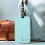 Etiqueta Para Maletas Aqua Blue Verde azulada Girly Script Monograma Nom<br><div class="desc">El Monograma Verde azulado Azul Aqua Añade Su Propio Nombre Script Firma Pillow. La etiqueta de la bolsa de equipaje hace el dulce perfecto de 16 años,  boda,  ducha de novia,  ducha de bebé o regalo de soltera para alguien que ama un estilo moderno y elegante de la moda.</div>