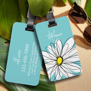 Etiqueta Para Maletas Aqua y Yellow Whimsical Daisy Personalizado Textos