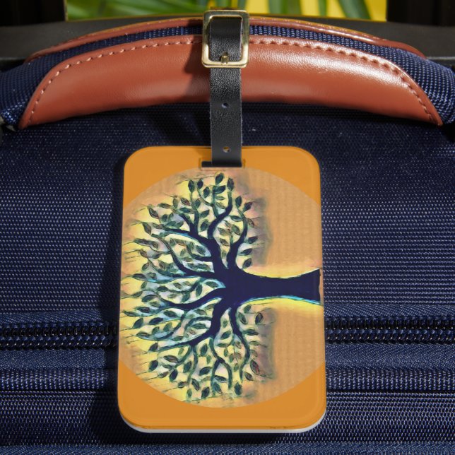 Etiqueta Para Maletas Árbol afronta el paisaje amarillo acuático (Anverso In situ 2)