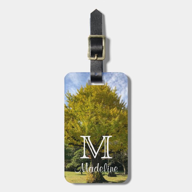 Etiqueta Para Maletas Árbol de Ginkgo del Amarillo Dorado (Frente Vertical)