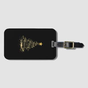 Etiqueta Para Maletas Árbol de Navidad Divertido en Dorado Feliz Navidad