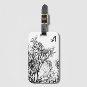 Etiqueta Para Maletas Árbol gótico personalizado en blanco y negro