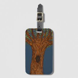 Etiqueta Para Maletas Árbol retorcido con fondo azul