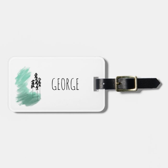 Etiqueta Para Maletas Árbol verde escandinavo arte simple menta moderna (Frente Horizontal)