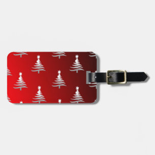 Etiqueta Para Maletas Árboles de Navidad Plateados sobre Rojo