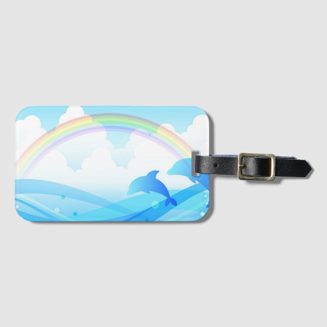 Etiqueta Para Maletas Arcoiris y delfines (Anverso horizontal)