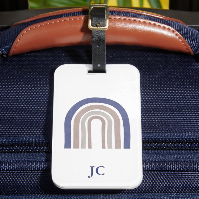 Etiqueta Para Maletas Arcos de medio siglo - azul y beige (Anverso In situ 2)