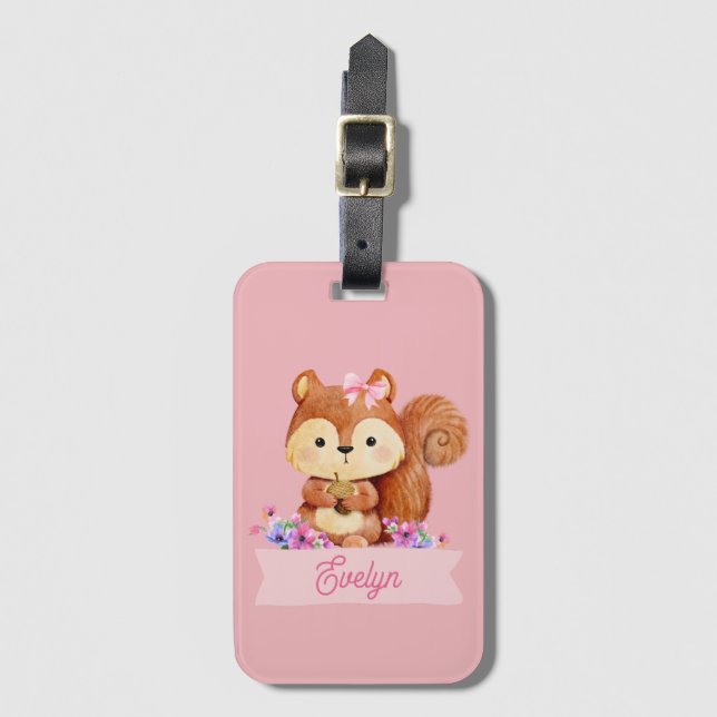 Etiqueta Para Maletas Ardilla rosa personalizada (Anverso vertical)