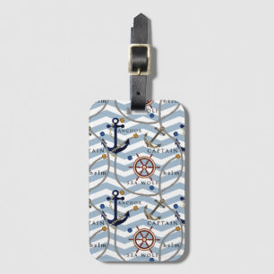 Etiqueta Para Maletas Arroyo de anclaje náutico raya blanca azul zigzag