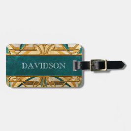 Etiqueta Para Maletas Art Deco Green and Gold Stripes Personalized