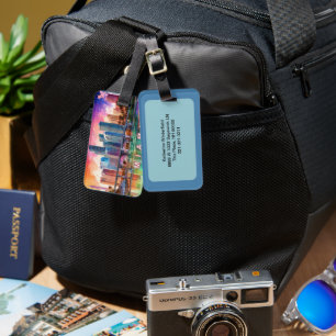 Etiqueta Para Maletas Arte abstracto de Miami Skyline