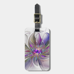 Etiqueta Para Maletas Arte abstracto fractal de flor enérgico y colorido