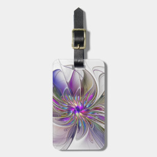 Etiqueta Para Maletas Arte abstracto fractal de flores enérgico y colori