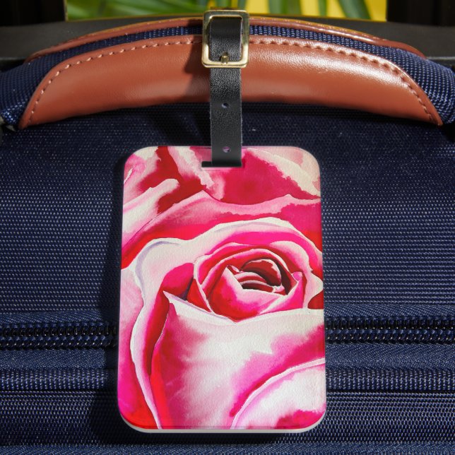 Etiqueta Para Maletas Arte acuarela de rosa (Anverso In situ 2)