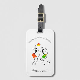 Etiqueta Para Maletas Arte africano abstracto, hermoso sol 