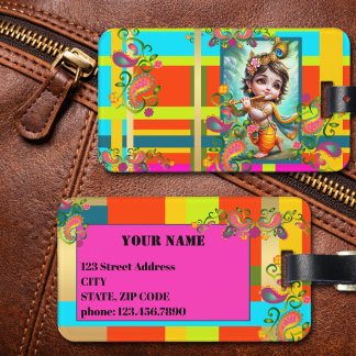 Etiqueta Para Maletas Arte colorido del bebé Krishna Festivo India