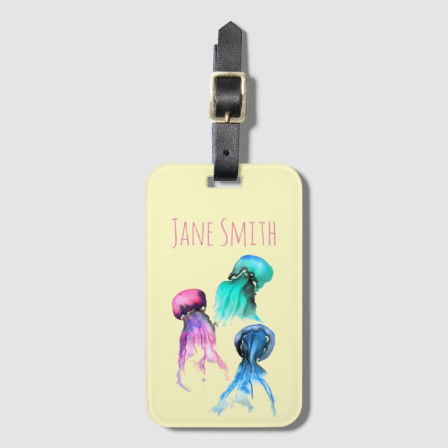 Etiqueta Para Maletas Arte cutáneo de medusas trio acuarela (Anverso vertical)