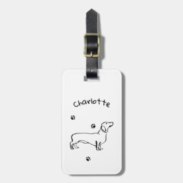 Etiqueta Para Maletas Arte Dachshund minimalista - Tu texto, tu estilo