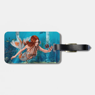 Etiqueta Para Maletas Arte de fantasía de sirena de pelo rojo bajo el ag