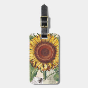 Etiqueta Para Maletas Arte de Flor de Damasco Vintage Girasol