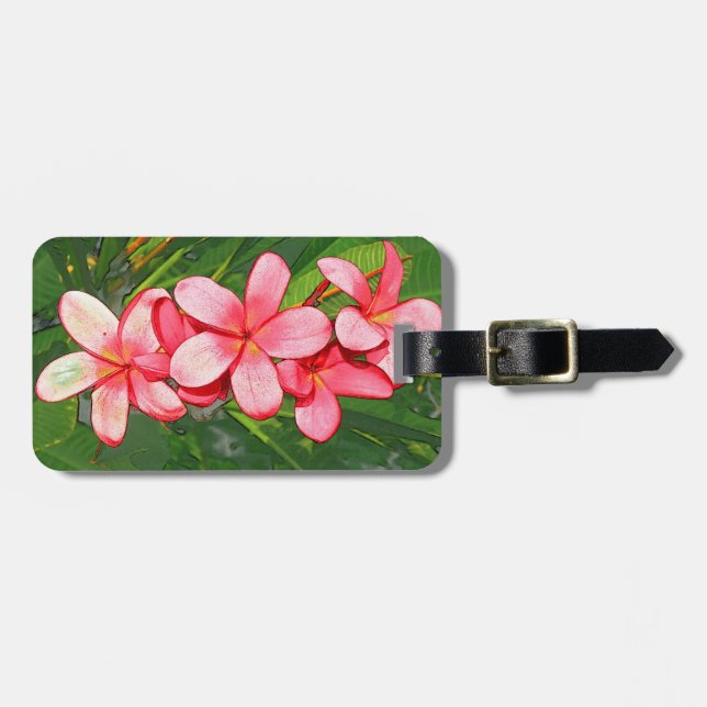 Etiqueta Para Maletas Arte de Frangipani Tropical Rosa (Frente Horizontal)
