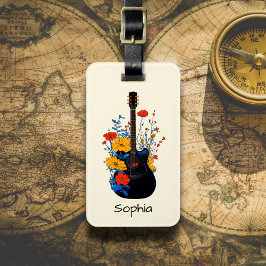 Etiqueta Para Maletas Arte de Guitarra Floral