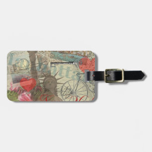 Etiqueta Para Maletas Arte de la Línea de Skyline de la Libertad Vintage