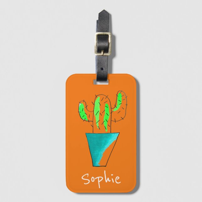 Etiqueta Para Maletas Arte de la planta de cactus mexicana (Anverso vertical)