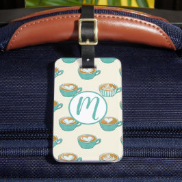 Etiqueta Para Maletas Arte de latte en tazas de café azul