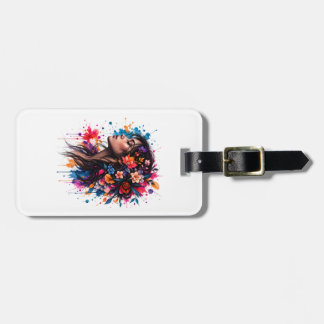 Etiqueta Para Maletas Arte de mujer floral en acuarela colorida