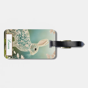 Etiqueta Para Maletas Arte de primavera en conejo floral blanco