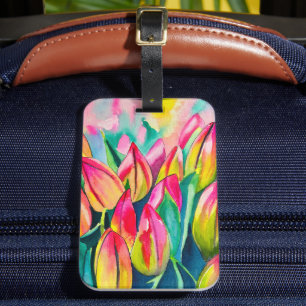 Etiqueta Para Maletas Arte de tulipanes color agua rosa
