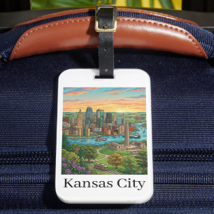Etiqueta Para Maletas Arte de viaje de la silueta de Kansas City vintage