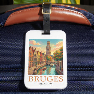 Etiqueta Para Maletas Arte del Canal Brujas Bélgica Vintage