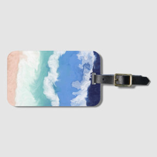 Etiqueta Para Maletas Arte digital de ondas oceánicas verde azuladas y a