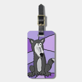 Etiqueta Para Maletas Arte divertido del lobo gris