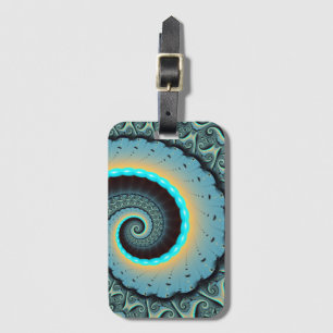 Etiqueta Para Maletas Arte en espiral fractal abstracto azul turquesa na